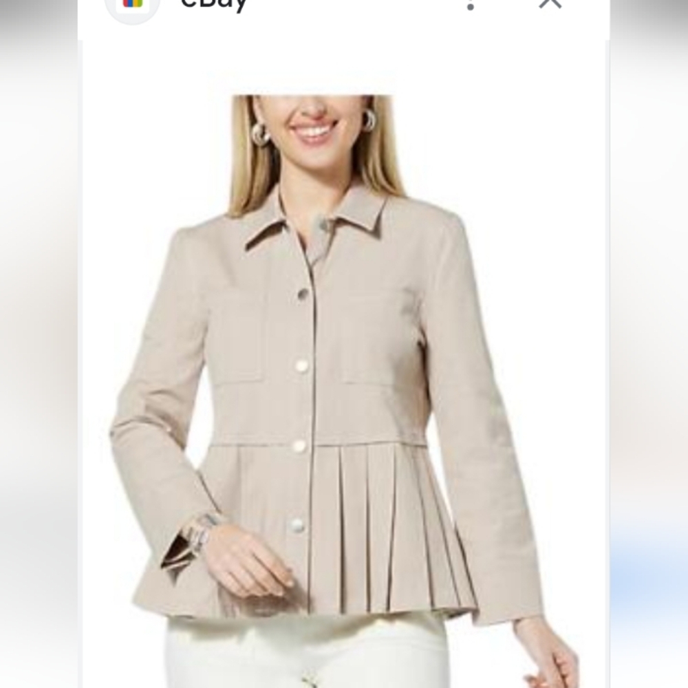 Wynne Layers Comfort Stretch Twill Pleated Cream  Peplum Jacket XL
